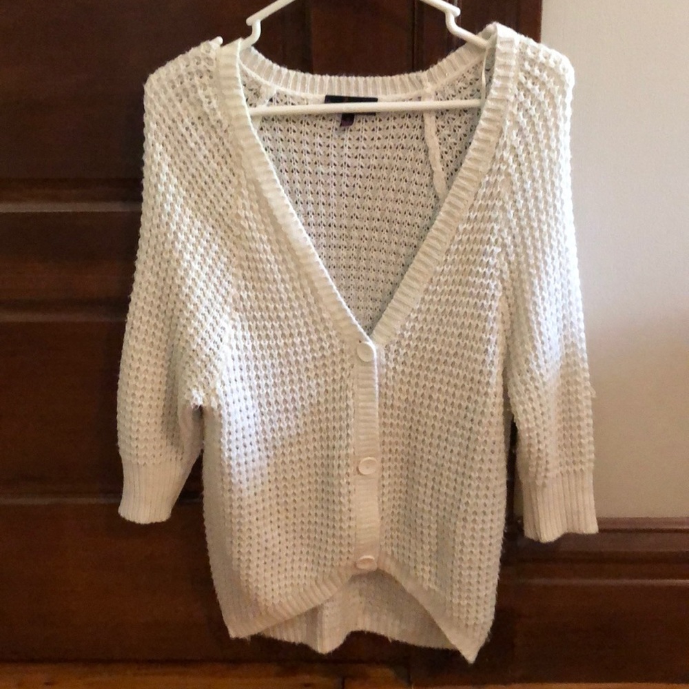 XS button up white waffle cardigan
